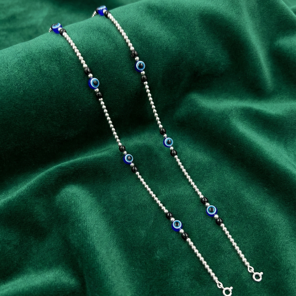 Midnight Accent Silver Evil Eye Anklet