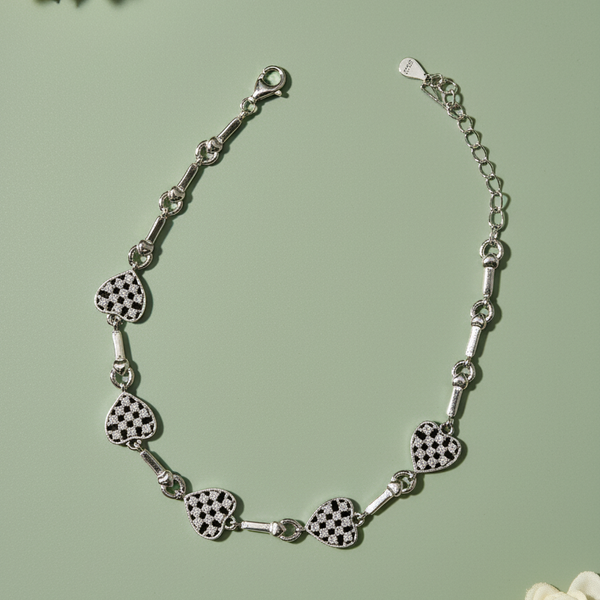 White Pave Heart Link Bracelet