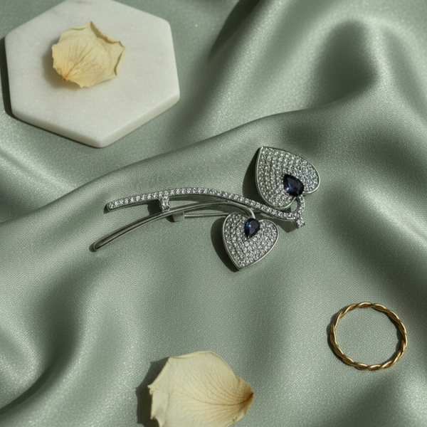 Sapphire Pavé Heart Brooch
