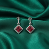 Regal Square Ruby Halo Drop Earrings