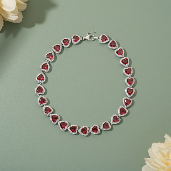 Romantic Ruby Red Heart Halo Necklace