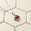 Crimson Regal Square Silver Chain Pendant