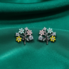 Pastel Enamel Floral Tree Stud Earrings