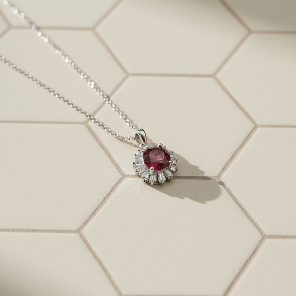 Ruby Sunburst Silver Pendant