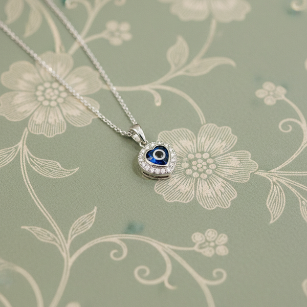 Silver Heart Evil Eye Pendant