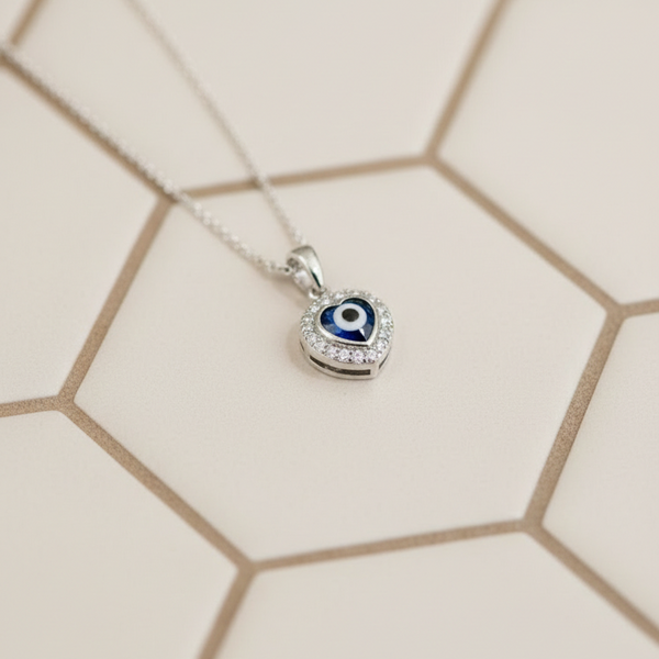 Silver Heart Evil Eye Pendant