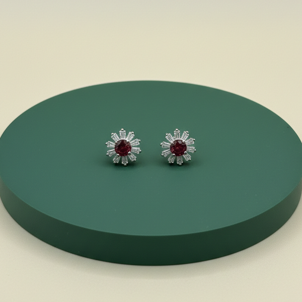 Ruby Sunburst Silver Studs