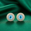 Silver Evil Eye Double Halo Studs Earrings