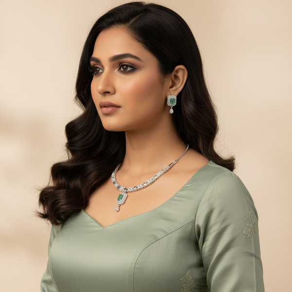 Emerald Style Diamond Necklace Set