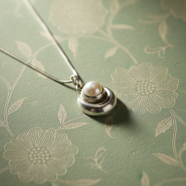 Sterling Silver Crescent Pearl Chain Pendant