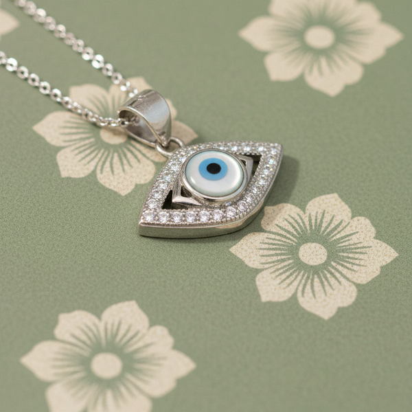 Sterling Silver Crystal Eye Chain Pendant