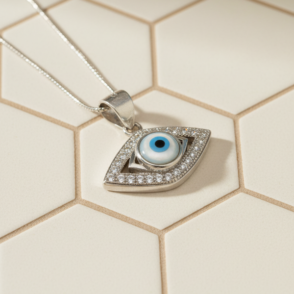 Sterling Silver Crystal Eye Chain Pendant