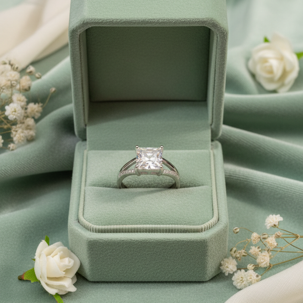 Brilliant Sterling Silver Princess Cut Solitaire Ring