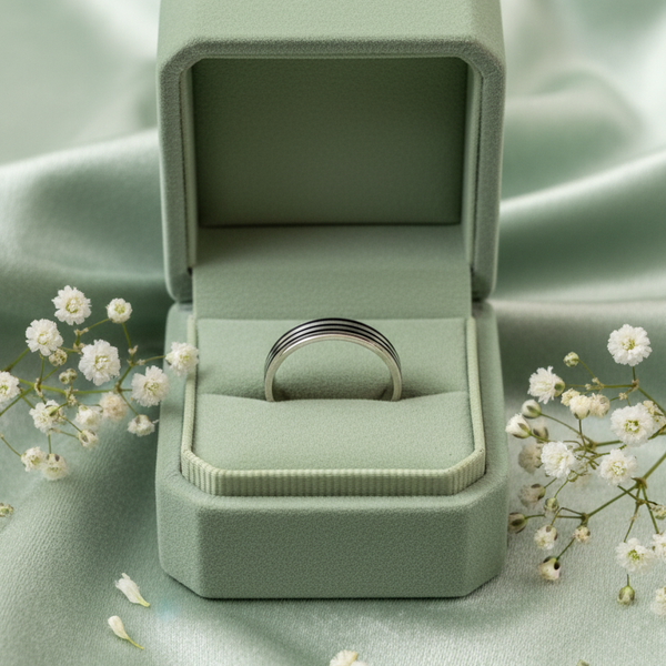 Sleek Black Stripe Band Ring