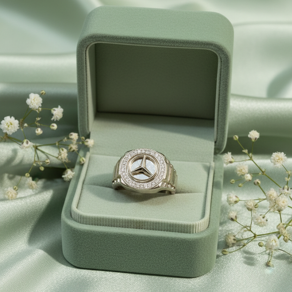 Luxury Sterling Silver Signet Ring Pave Diamonds