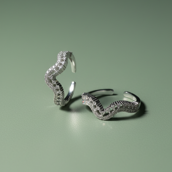 Elegant Sparkling Pave Wave Adjustable Toe Ring (Set of 4)