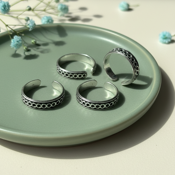 Boho Oxidized Circle Pattern Adjustable Toe Ring(Set of 4)