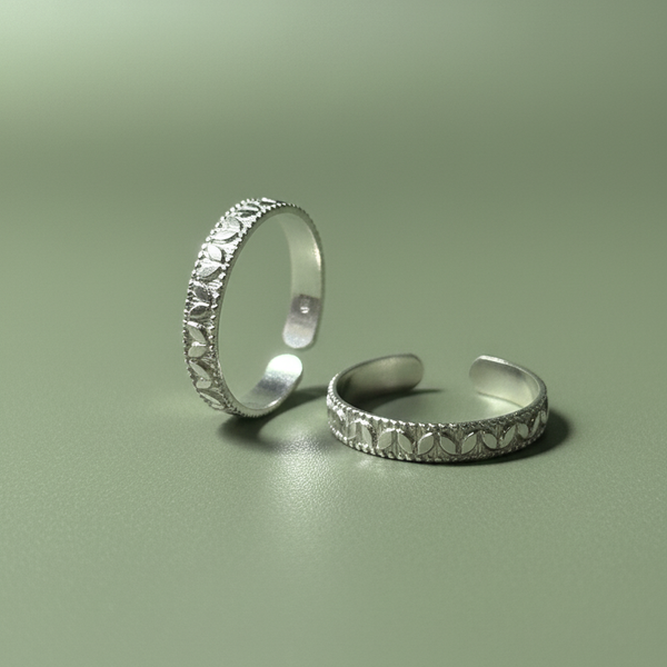 Nature-Inspired Leaf Pattern Band Adjustable Toe Ring(Set of 2)