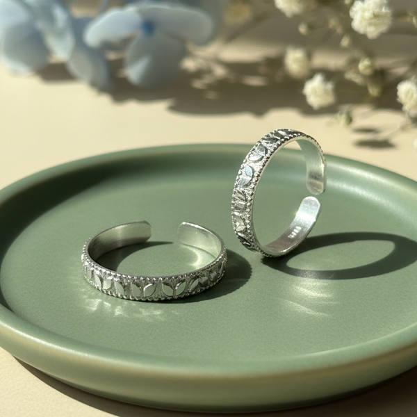 Nature-Inspired Leaf Pattern Band Adjustable Toe Ring(Set of 2)