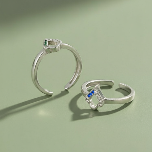 Open Pave Heart Adjustable Toe Ring with Color Accents (Set of 4)