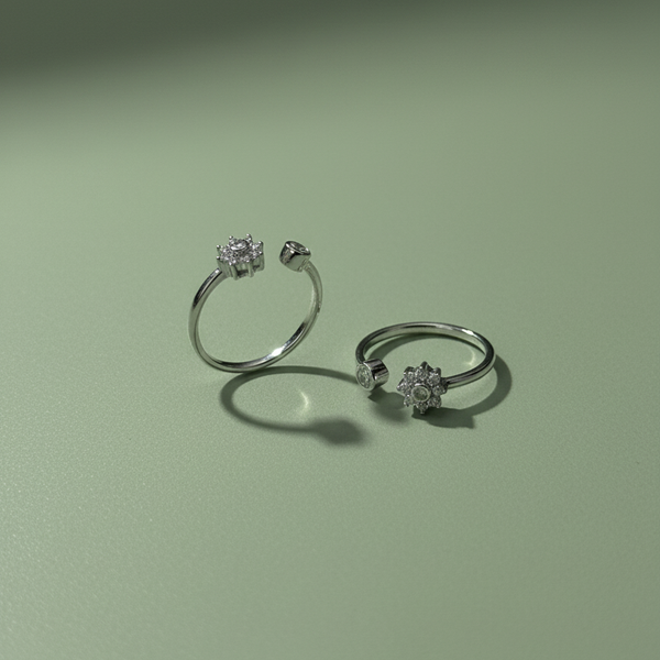 Sparkling Pave Floral Cluster Adjustable Toe Ring (Set of 4)