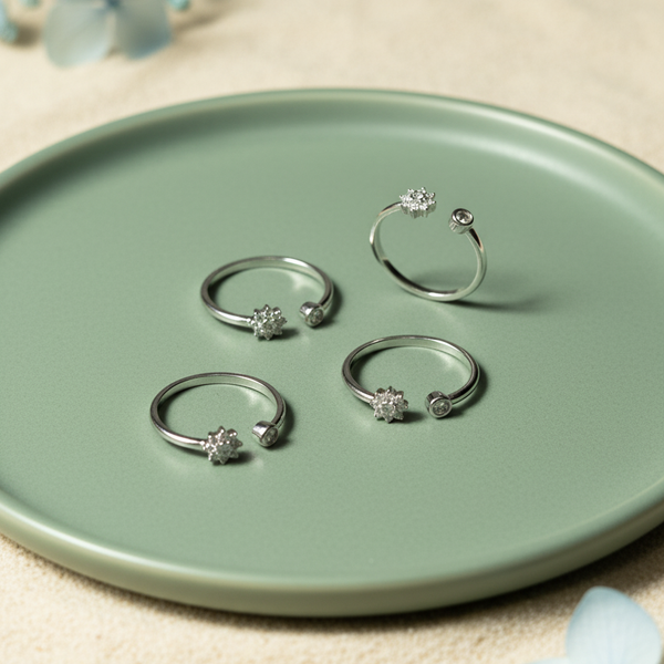 Sparkling Pave Floral Cluster Adjustable Toe Ring (Set of 4)