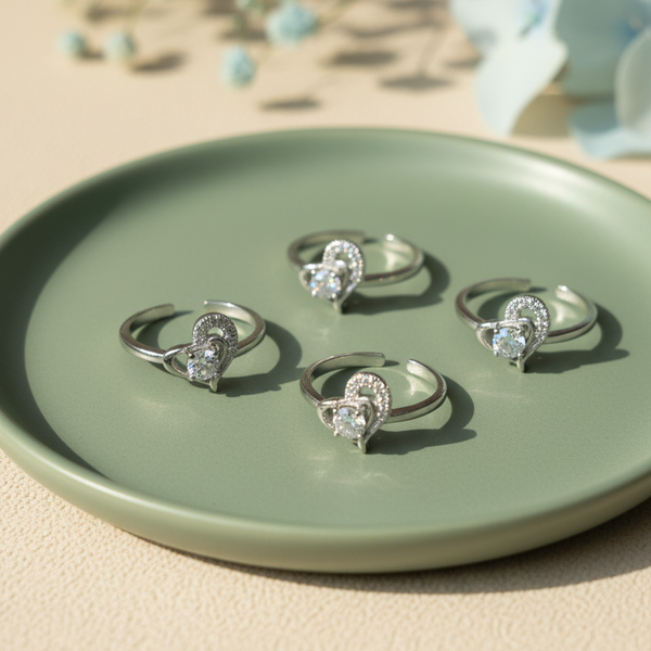 Brilliant Solitaire Heart Adjustable Toe Ring (Set of 4)