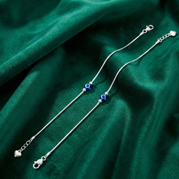 Sleek Silver Evil Eye Charm Anklet