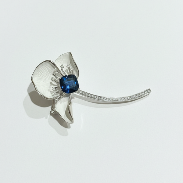 Enamel Bloom Sapphire Brooch