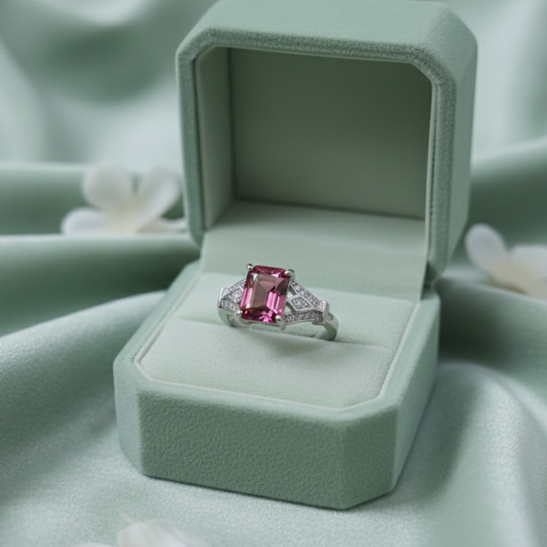 Emerald-Cut Pink Topaz Art Deco Ring