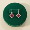 Regal Square Ruby Halo Drop Earrings