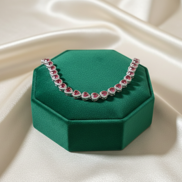 Romantic Ruby Red Heart Halo Necklace