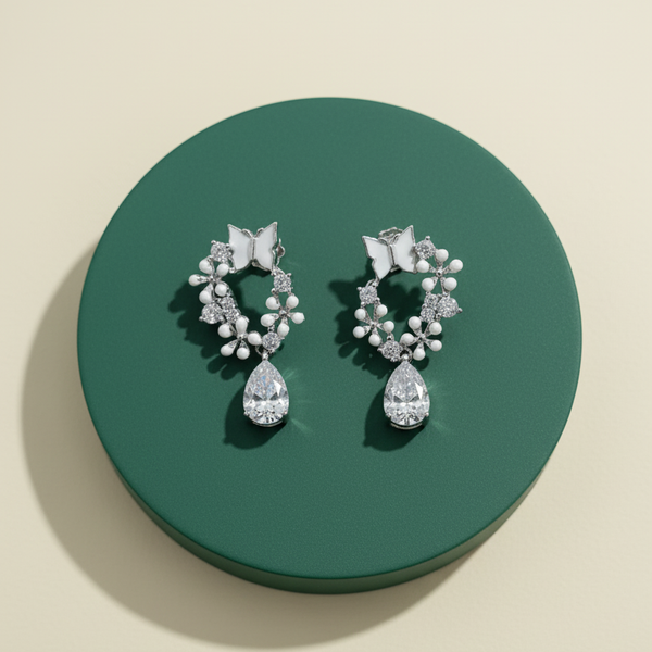 Luxury Butterfly CZ Pear Drop Earrings