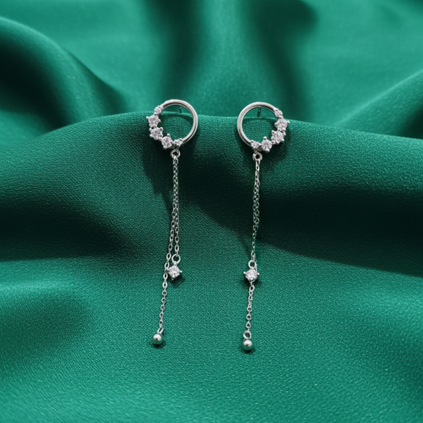 Sparkling Halo Chain Drop Silver Earrings