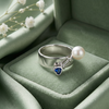 Blue Heart & Pearl Bypass Silver Ring
