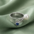 Blue Heart & Pearl Bypass Silver Ring