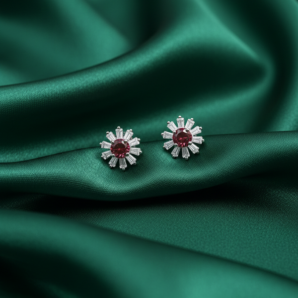 Ruby Sunburst Silver Studs
