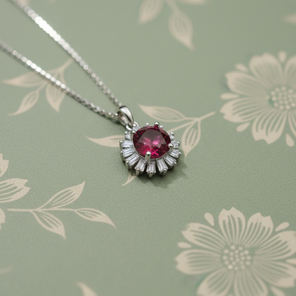 Ruby Sunburst Silver Pendant