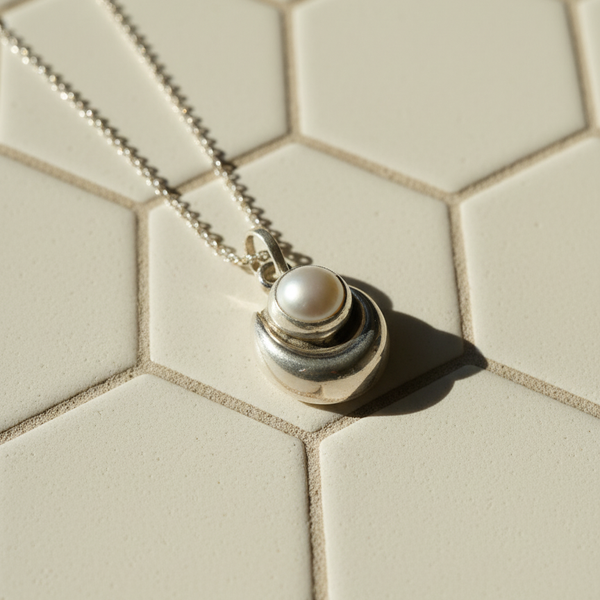 Sterling Silver Crescent Pearl Chain Pendant