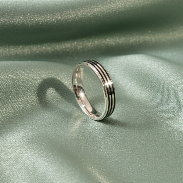 Sleek Black Stripe Band Ring