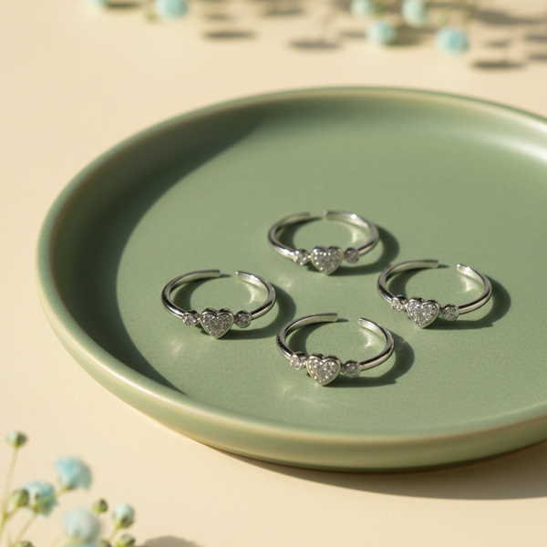 Dainty Pave Heart Adjustable Toe Ring (Set of 4)