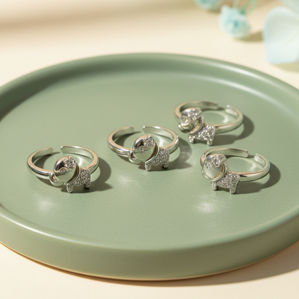 Sparkling Elephant Adjustable Toe Ring (Set of 4)