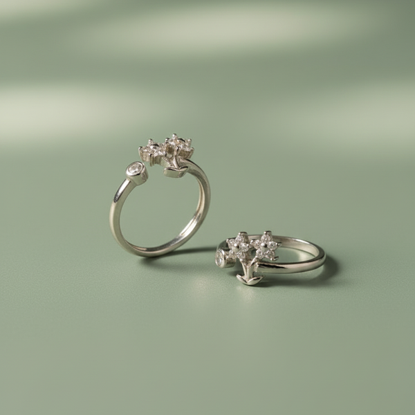 Sparkling Pave Floral Branch Adjustable Toe Ring (Set of 4)